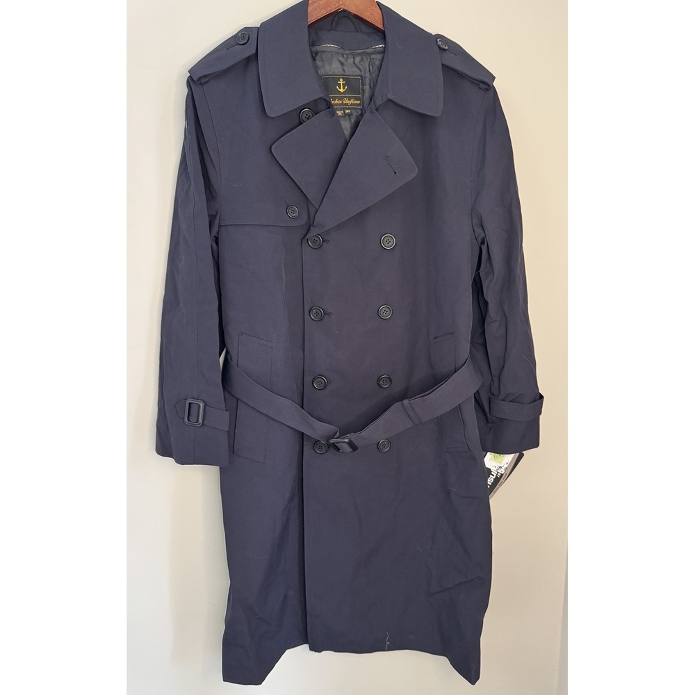 Thinsulate Trench Coat Navy Mens 38S 261MT Repels Water Oil NWT Anchor Uniform